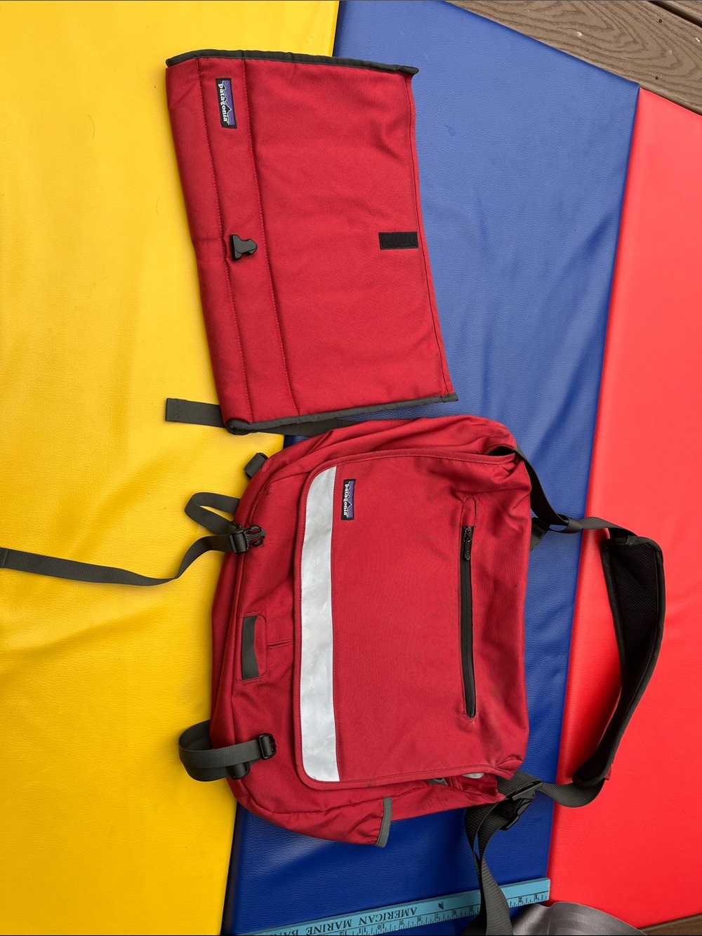 Patagonia Red Messenger Bag with laptop sleeve